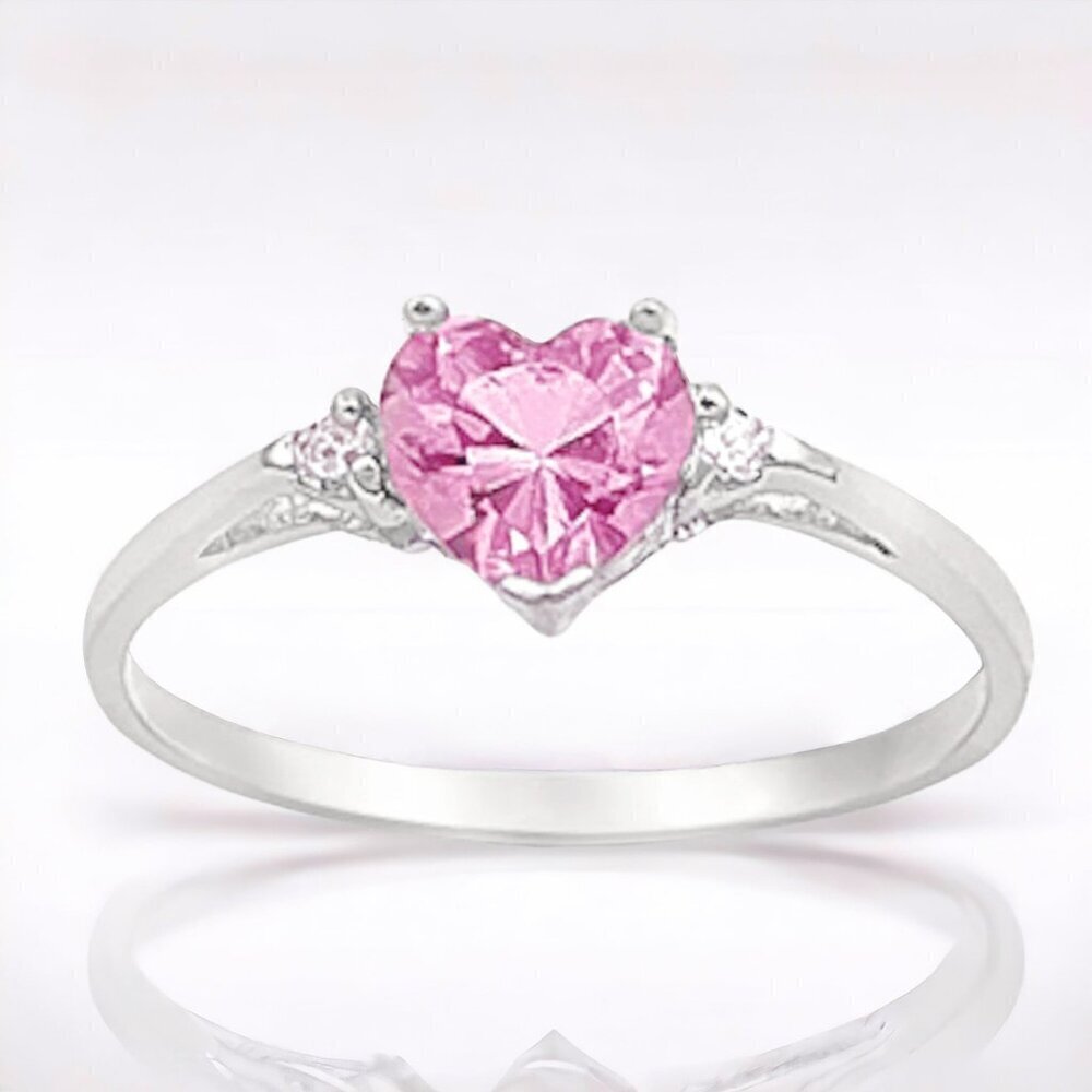 NWT Fashion Women's 925 Sterling Silver Pink Stone CZ Heart Ring